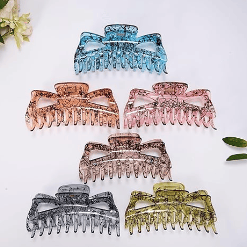 Transparent Marble Pattern Large Hair Claw Clips Multi-Set