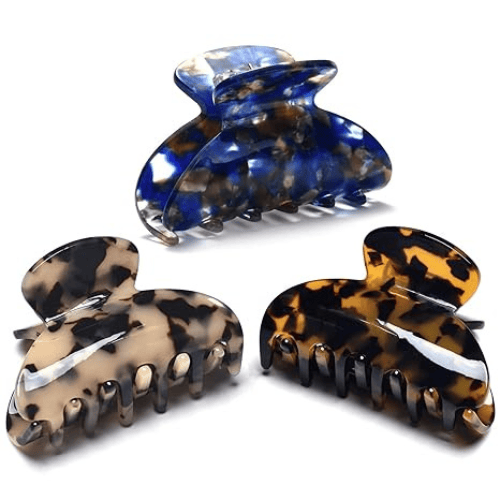 Glossy Black and Tortoiseshell Large Hair Claw Clips Multi-Set