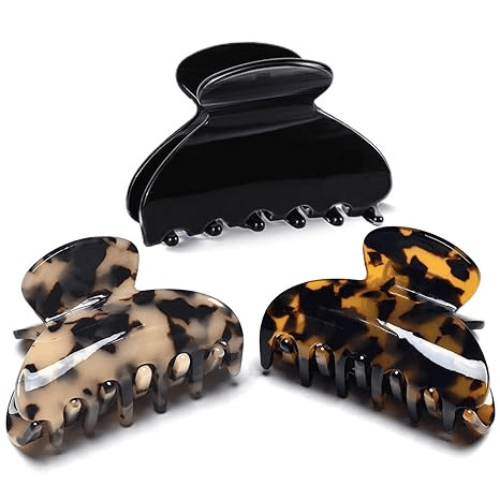 Glossy Black and Tortoiseshell Large Hair Claw Clips Multi-Set