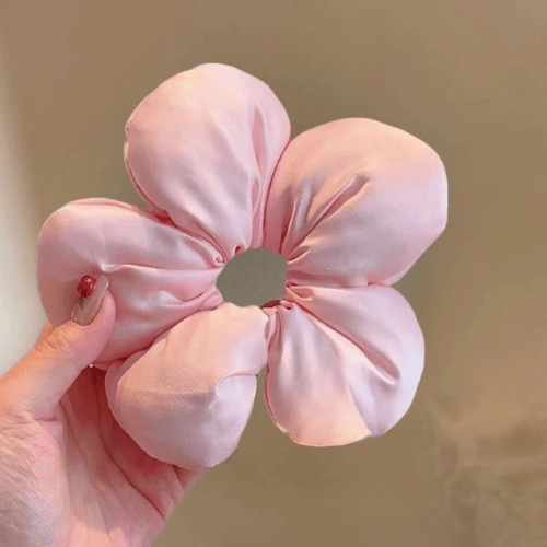 Satin Flower Scrunchie Ribbon Buds Cute Hair Tie