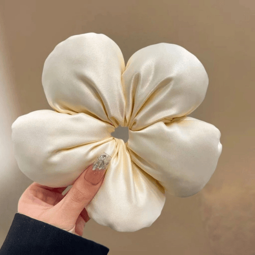 Satin Flower Scrunchie Ribbon Buds Cute Hair Tie