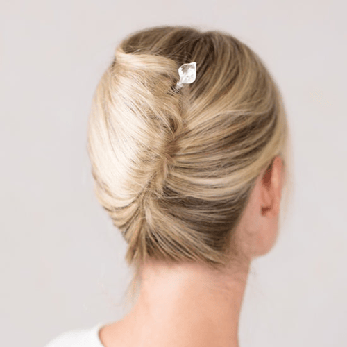 Wooden Hair Stick with Silver Lily Flower and Pearl Accent