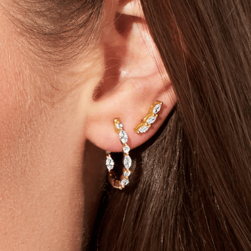 Marquise Crystal Ear Climber Earrings in Elegant Gold and Silver