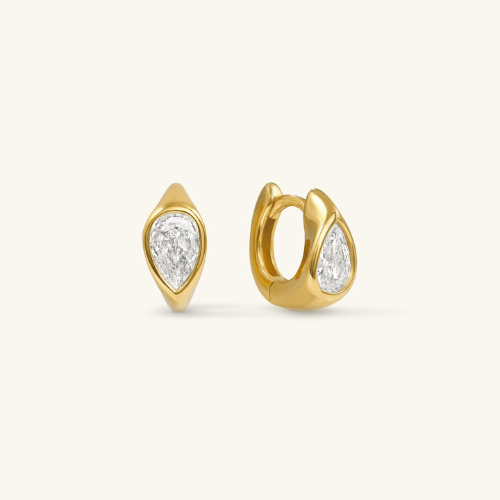 Teardrop Crystal Huggie Hoop Earrings in Gold and Silver Finish