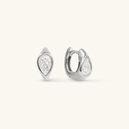 Teardrop Crystal Huggie Hoop Earrings in Gold and Silver Finish