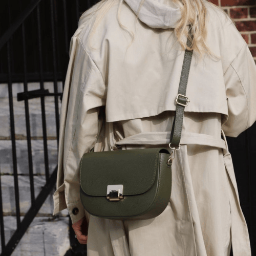 Luxury UrbanEase Olive Green Pebbled Leather Crossbody Shoulder Bag