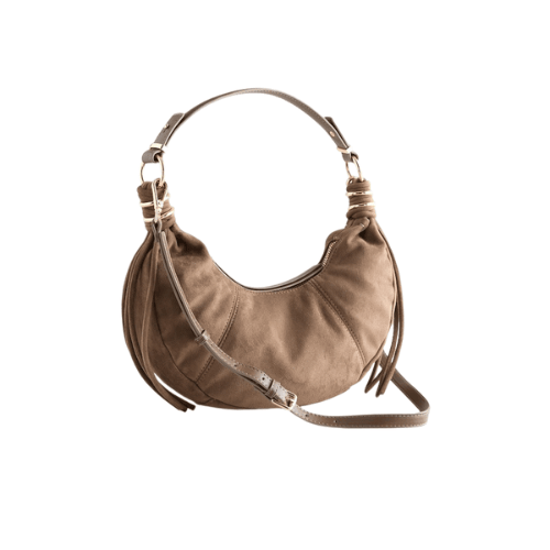 UrbanEase Suede Taupe Crescent Hobo Shoulder Bag