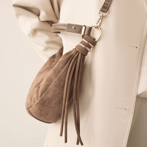 UrbanEase Suede Taupe Crescent Hobo Shoulder Bag