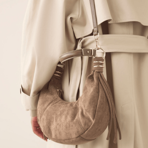UrbanEase Suede Taupe Crescent Hobo Shoulder Bag