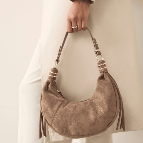 UrbanEase Suede Taupe Crescent Hobo Shoulder Bag
