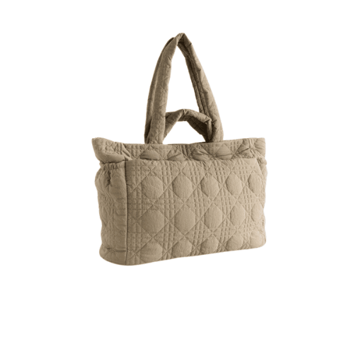 UrbanEase Quilted Beige Oversized Tote Bag with Padded Handles