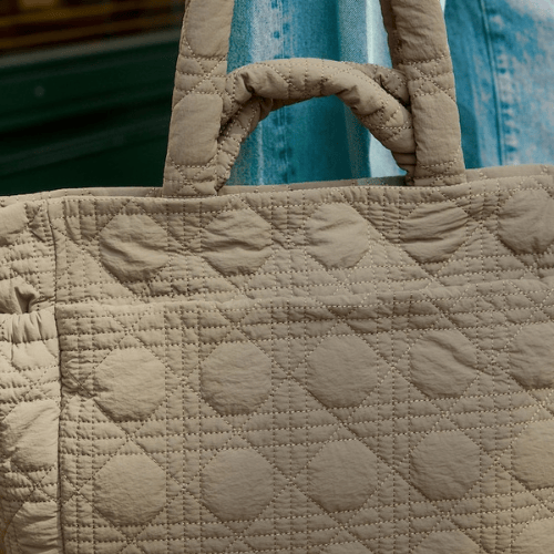 UrbanEase Quilted Beige Oversized Tote Bag with Padded Handles